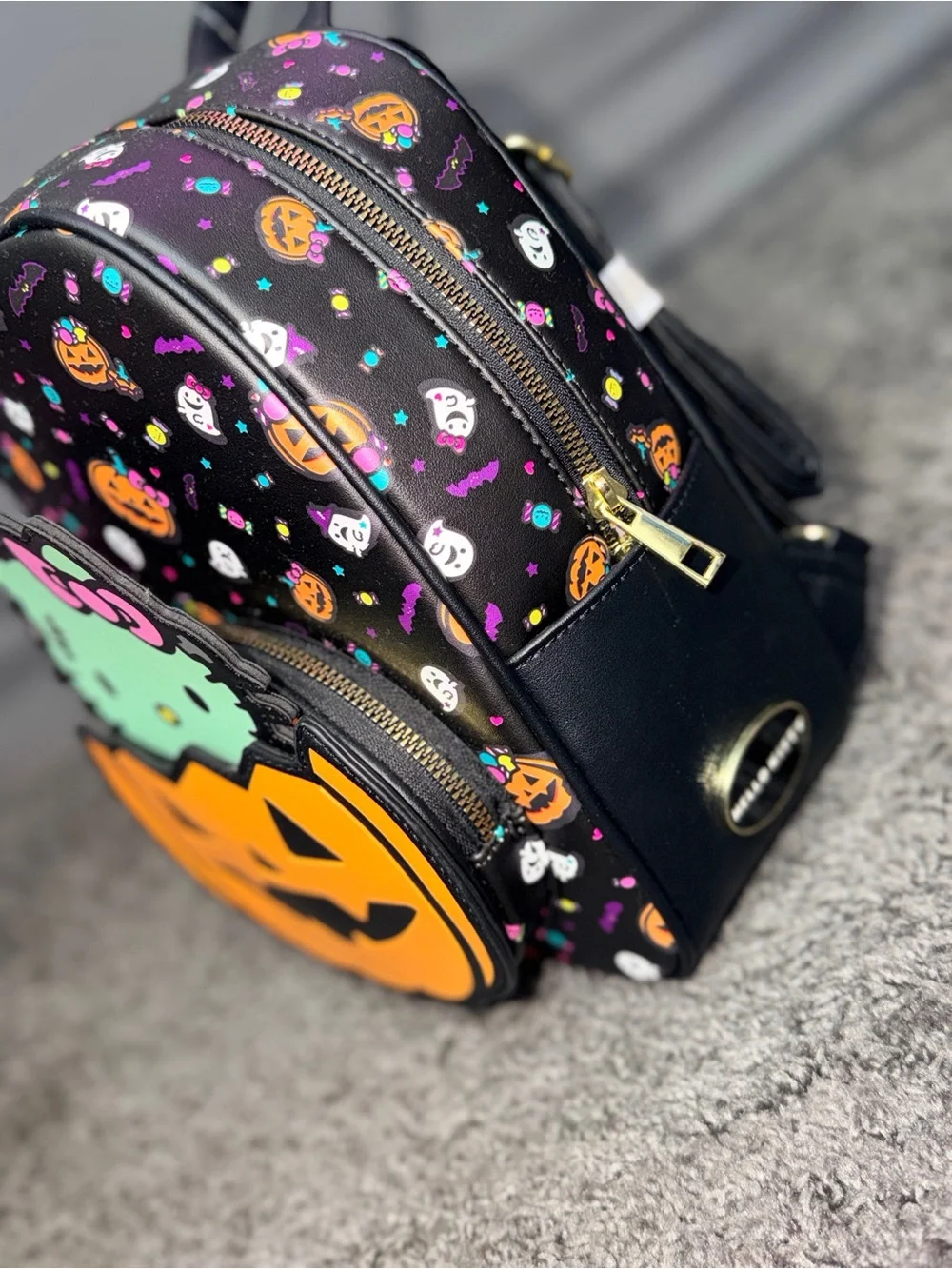 Hello Kitty Black Halloween Backpack with Mint & Orange Accents